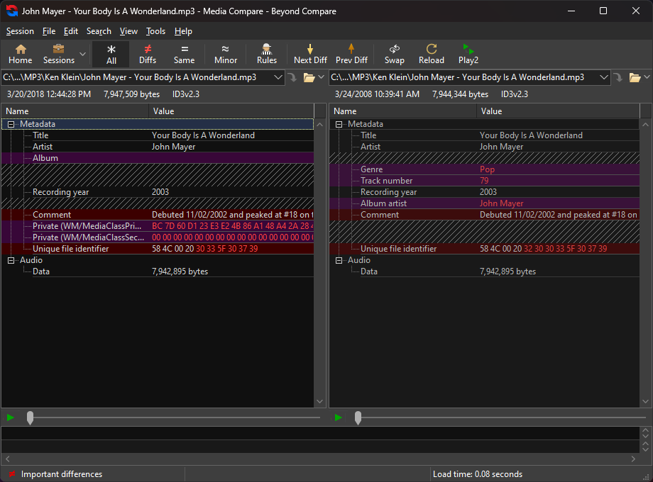 Beyond Compare MP3 比較