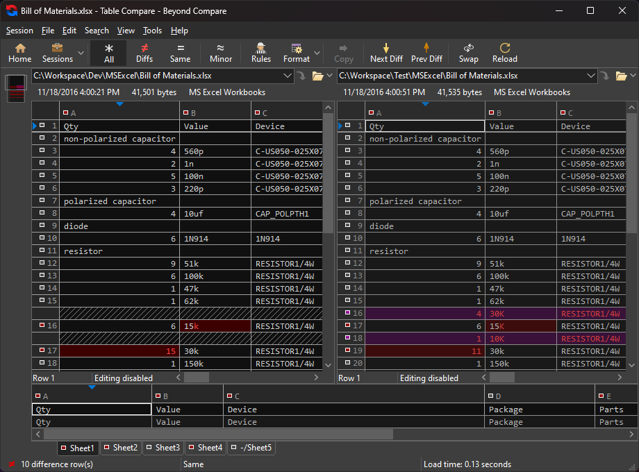 Beyond Compare 表格比較