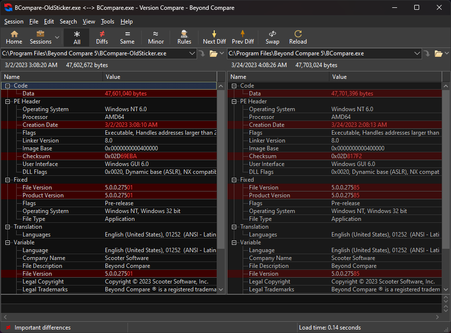 Beyond Compare 可執行檔案比較